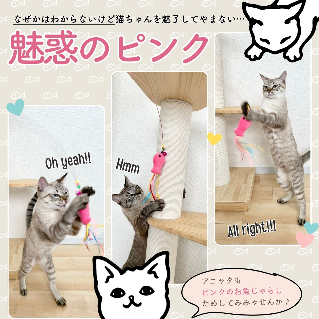 なぜか猫ちゃんに大人気！お魚じゃらしピンクちゃん3本セット （※）クリックポスト発送 代引き不可